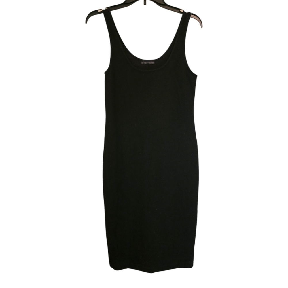 Zara Black Fuzzy Sweater Midi Bodycon Dress, Size Medium